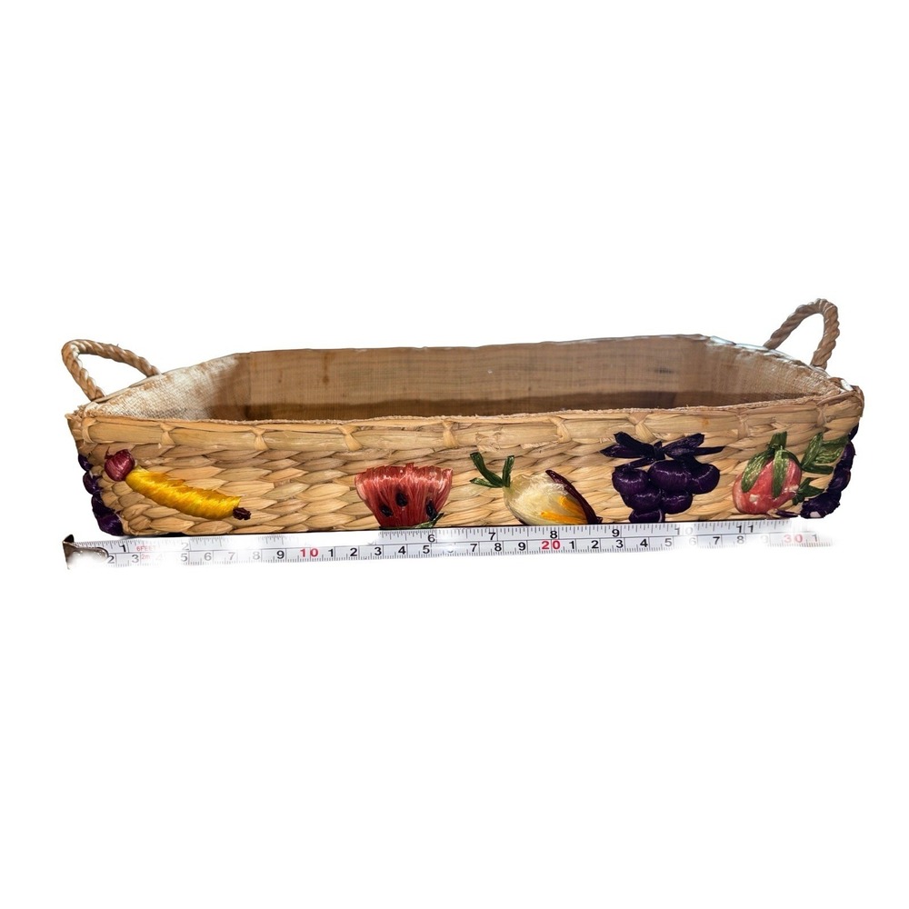 Pyrex Casserole Wicker Raffia Lined Basket Fruit Vegetables Cottage Core Vtg - Picture 7 of 8